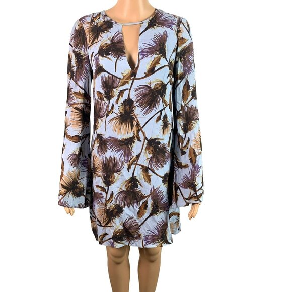 🟣🟣🟣 KIMICHI BLUE Women's Size Small Bell Sleeve Tropical Tunic Shift Dress - Picture 2 of 8